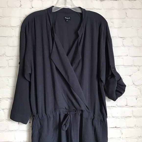 Madewell Novelist Drawstring Jumpsuit womans Medium Navy Blue Cropped V Neck - Picture 2 of 7